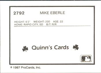 1987 ProCards #2792 Mike Eberle Back
