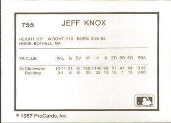 1987 ProCards #755 Jeff Knox Back