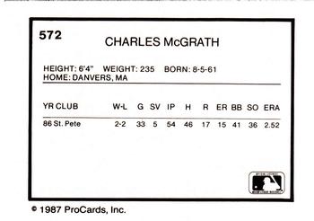 1987 ProCards #572 Charles McGrath Back