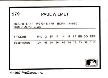 1987 ProCards #579 Paul Wilmet Back