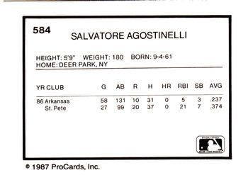 1987 ProCards #584 Sal Agostinelli Back