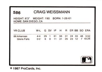 1987 ProCards #586 Craig Weissmann Back