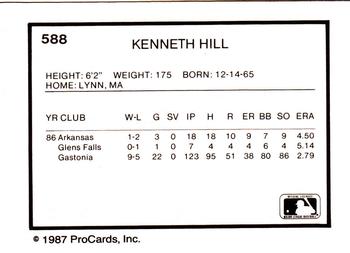1987 ProCards #588 Ken Hill Back