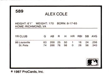 1987 ProCards #589 Alex Cole Back
