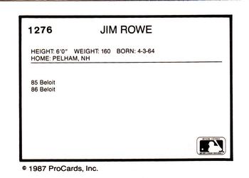 1987 ProCards #1276 Jim Rowe Back