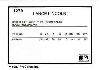 1987 ProCards #1279 Lance Lincoln Back