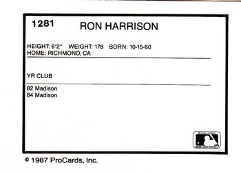 1987 ProCards #1281 Ron Harrison Back