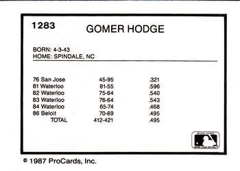1987 ProCards #1283 Gomer Hodge Back
