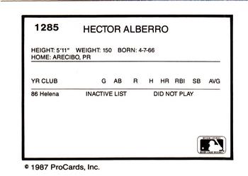 1987 ProCards #1285 Hector Alberro Back