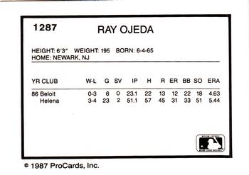 1987 ProCards #1287 Ray Ojeda Back