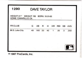 1987 ProCards #1290 Dave Taylor Back