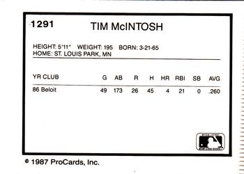 1987 ProCards #1291 Tim McIntosh Back