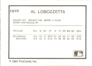1987 ProCards #1010 Al Labozzetta Back