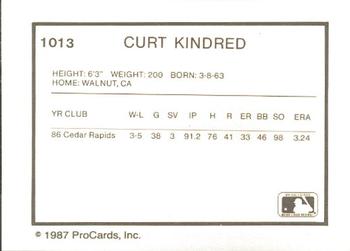 1987 ProCards #1013 Curt Kindred Back