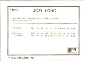 1987 ProCards #1015 Joel Lono Back