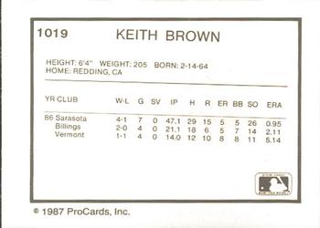 1987 ProCards #1019 Keith Brown Back