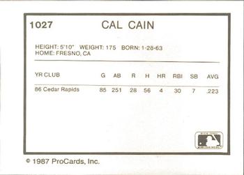 1987 ProCards #1027 Cal Cain Back