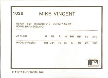 1987 ProCards #1028 Mike Vincent Back