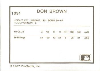 1987 ProCards #1031 Don Brown Back