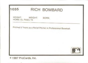 1987 ProCards #1035 Rich Bombard Back