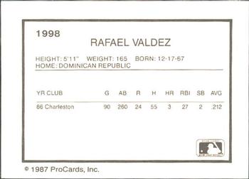 1987 ProCards #1998 Rafael Valdez Back