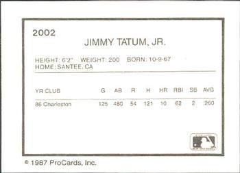 1987 ProCards #2002 Jim Tatum Back