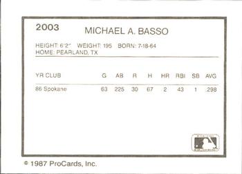1987 ProCards #2003 Michael A. Basso Back