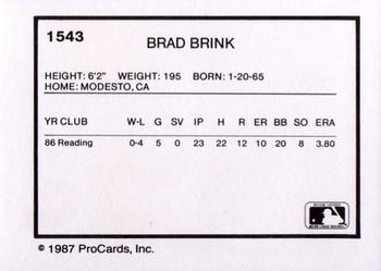 1987 ProCards #1543 Brad Brink Back
