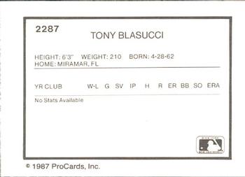1987 ProCards #2287 Tony Blasucci Back