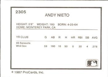 1987 ProCards #2305 Andy Nieto Back