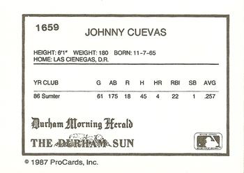 1987 ProCards #1659 Johnny Cuevas Back