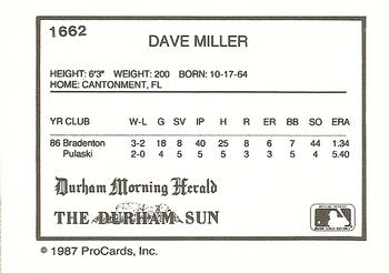 1987 ProCards #1662 Dave Miller Back