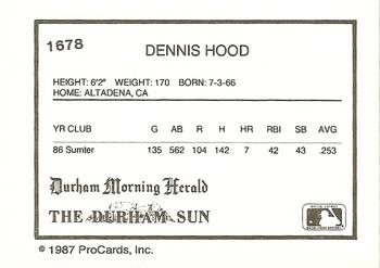 1987 ProCards #1678 Dennis Hood Back