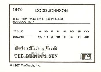 1987 ProCards #1679 Dodd Johnson Back
