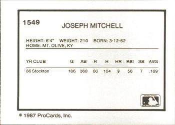 1987 ProCards #1549 Joseph Mitchell Back