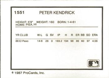 1987 ProCards #1551 Peter Kendrick Back