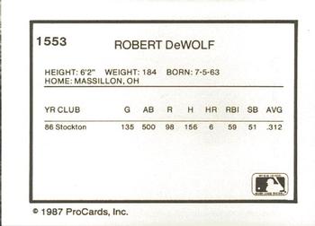 1987 ProCards #1553 Robert Dewolf Back