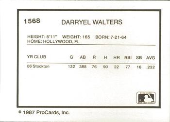 1987 ProCards #1568 Darryel Walters Back