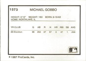 1987 ProCards #1573 Michael Gobbo Back