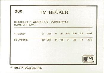 1987 ProCards #680 Tim Becker Back
