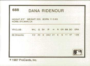 1987 ProCards #688 Dana Ridenour Back