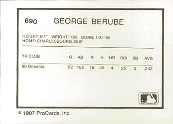 1987 ProCards #690 George Berube Back