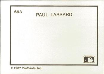 1987 ProCards #693 Paul Lessard Back