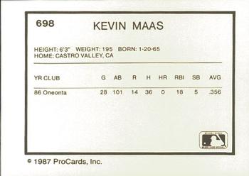 1987 ProCards #698 Kevin Maas Back
