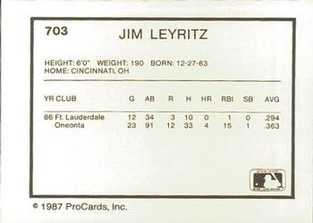 1987 ProCards #703 Jim Leyritz Back