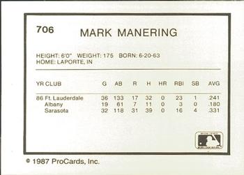 1987 ProCards #706 Mark Manering Back