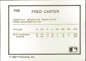 1987 ProCards #708 Fred Carter Back