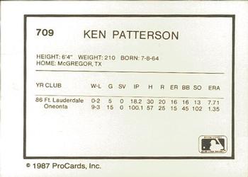 1987 ProCards #709 Ken Patterson Back