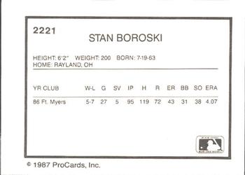 1987 ProCards #2221 Stan Boroski Back