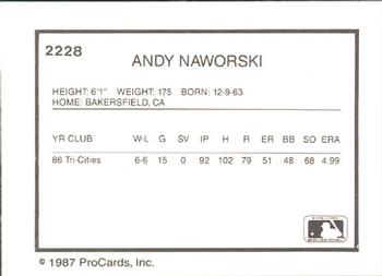 1987 ProCards #2228 Andy Naworski Back